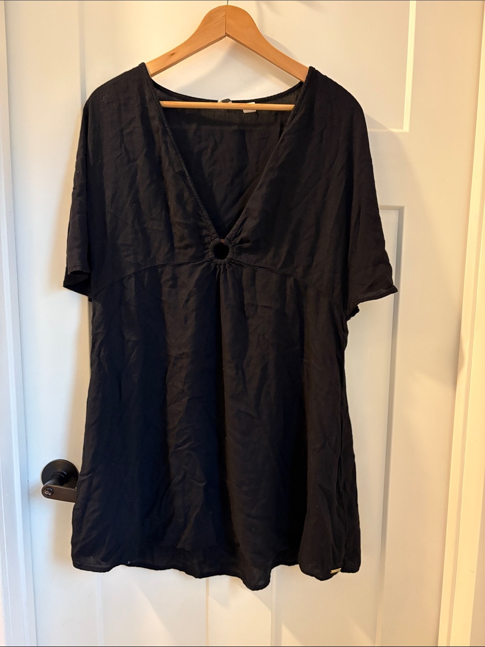Roxy Black V-Neck Short Sleeve Tunic/ beach cover up